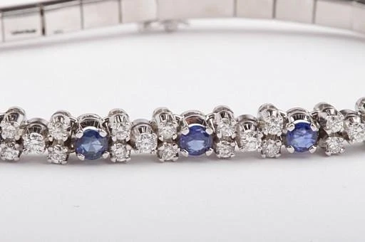 Armband Saphir Brillanten Diamant 750 18K Weiß Gold Länge 18,5cm Luxus *