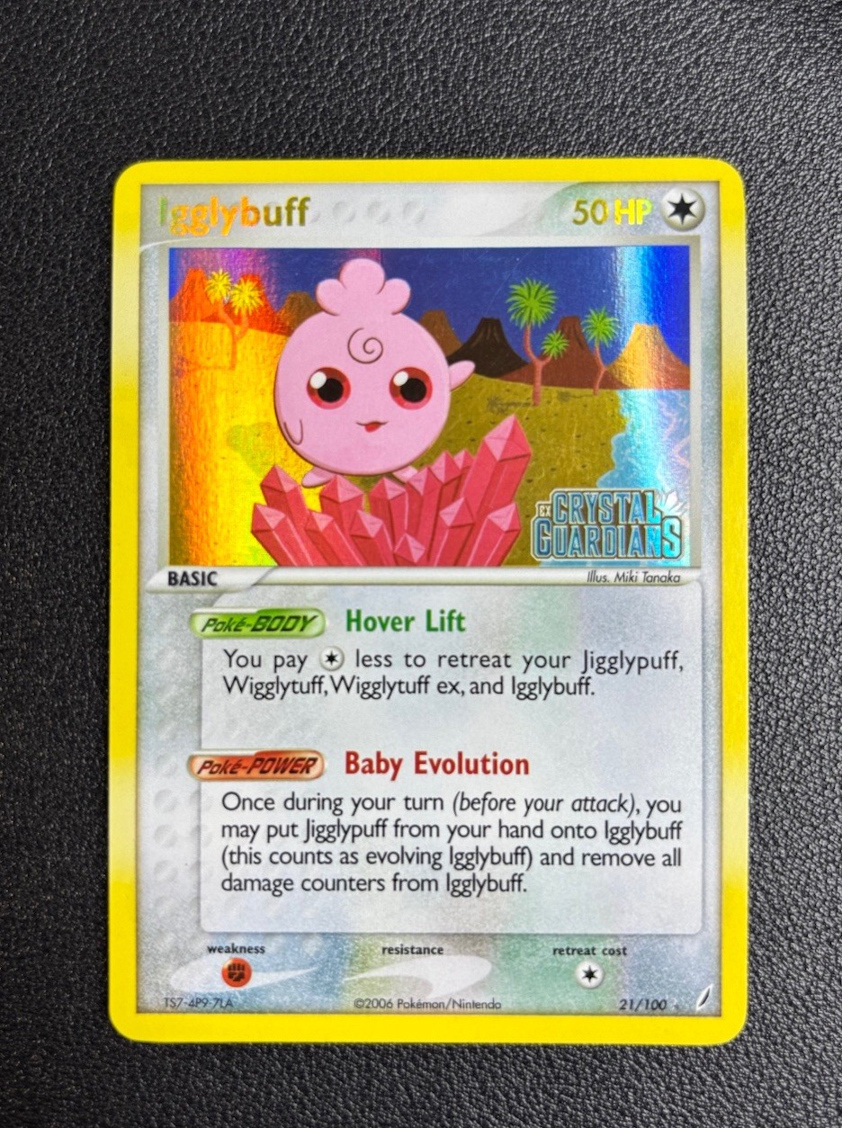 Pokémon Igglybuff 21/100 - Crystal Guardians – Reverse Holo Rare - Stamped - NM 