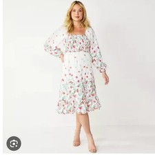 Draper James RSVP Maxi Dress Feminine Boho Linen Blend White Floral Size Large
