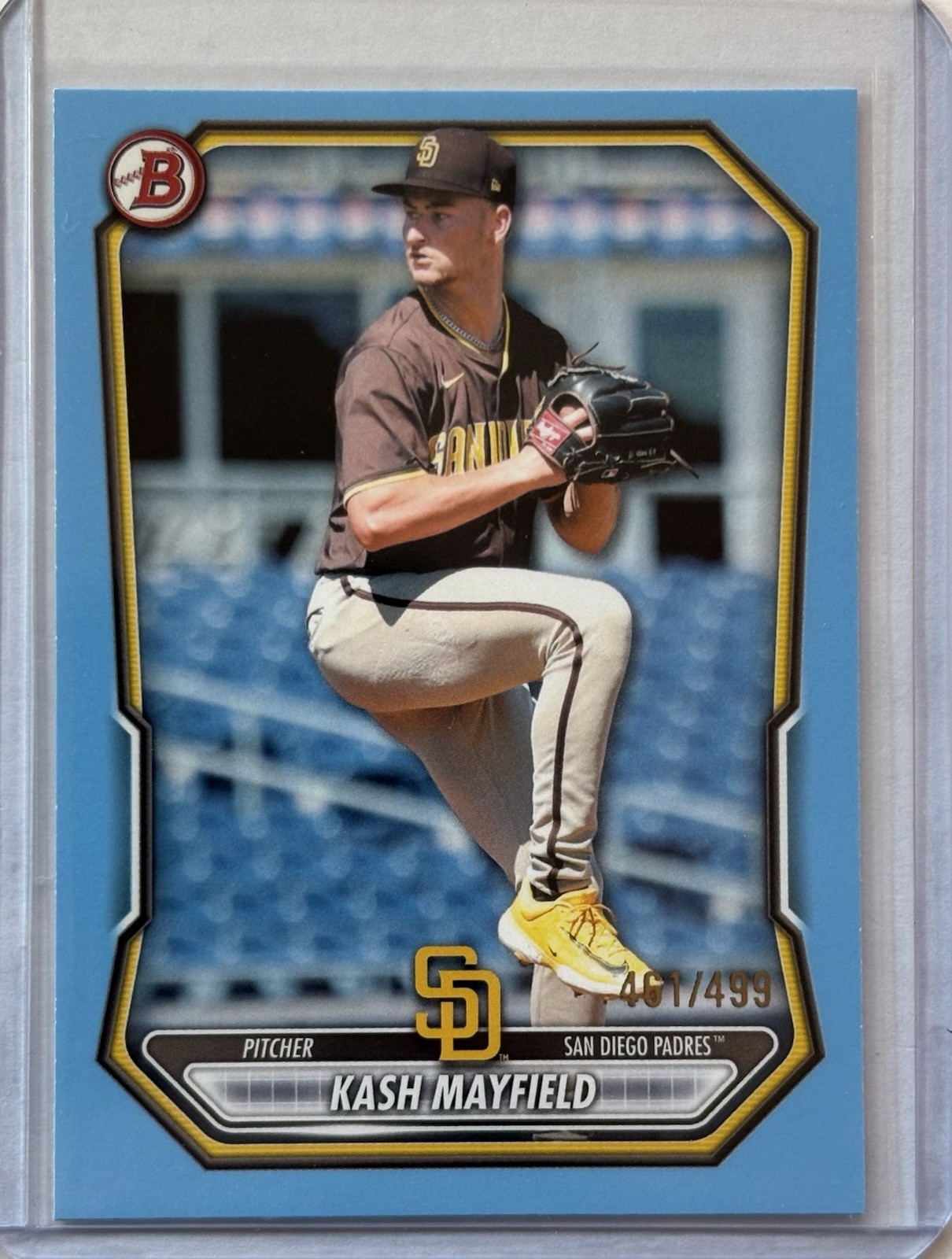 Kash Mayfield 2026 Bowman Sky Blue Border /499 Prospects #BP-70 San Diego Padres