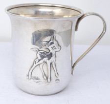 Fawn Deer Christening Mug Childs Handled Silver Plated Mug Engraved Initials
