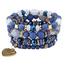 Jewellify Women Beaded Bracelet Set - Colorful Boho Stackable 6 cm, Blue