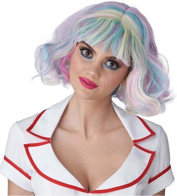 Pastel Rainbow Wig Clown Cute Fancy Dress Up Halloween Adult Costume Accessory