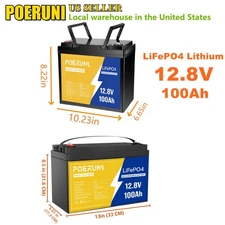 POERUNI 12V 100Ah LiFePO4 Battery BMS for RV/Marine/Off-Grid 2 Sizes Available
