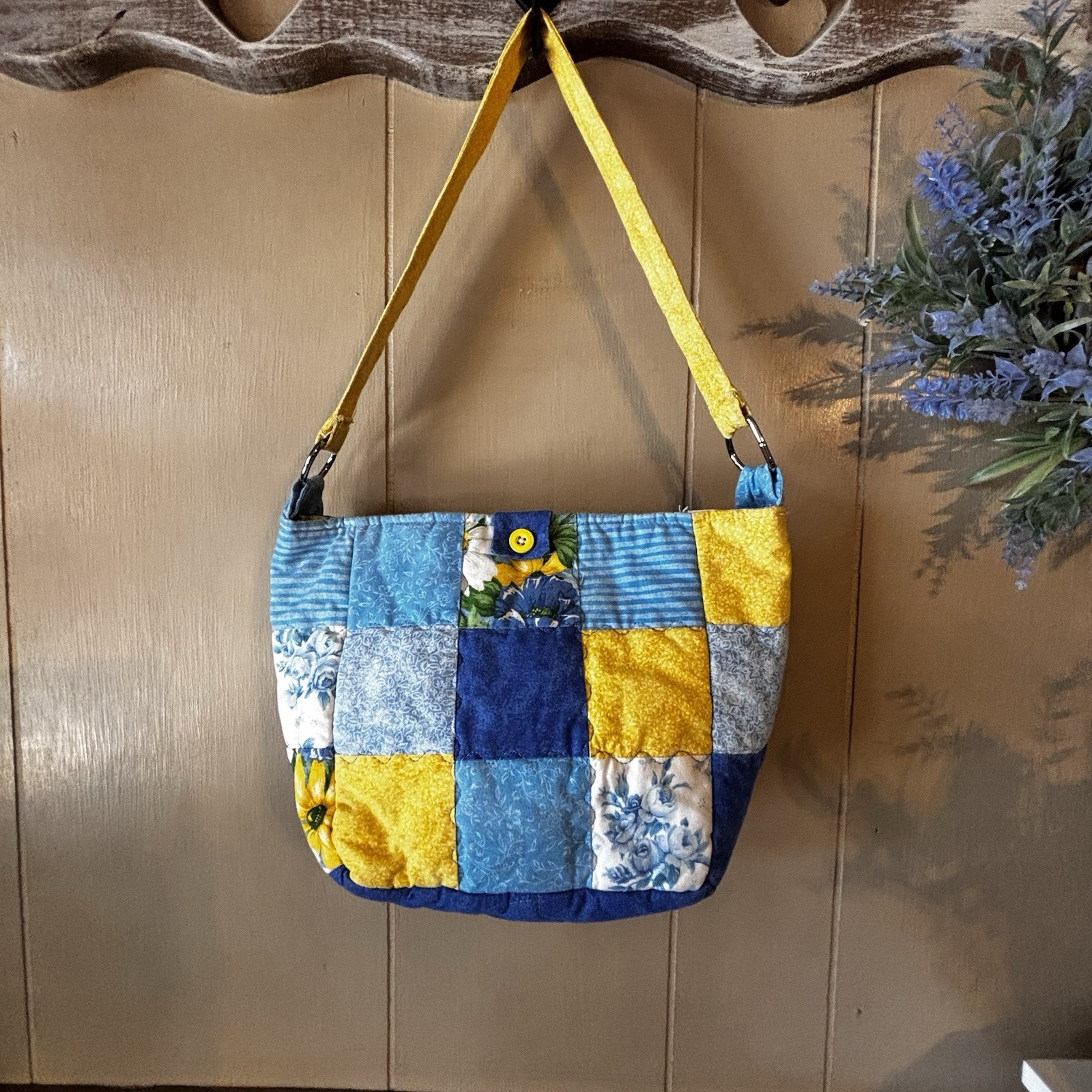 Handmade Patchwork Bucket Purse Spring Colors Blu… - image 1