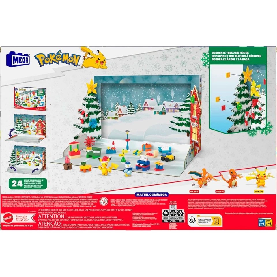 MEGA Pokemon Holiday Calendar Building Toys Set Pikachu Piplup 202 Pieces GYG99 - Image 2 of 4