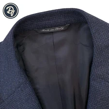 Mens 44 R Canali " Brown Label "  Navy Blue Knit Weave Flannel Weight Blazer