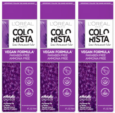 L'Oreal ColoRista Semi Permanent Lot of 3 Vegan Hair Dye Color Metallic Orchid04