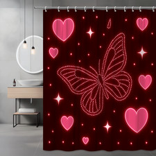 Pink Butterfly Hearts Shower Curtain for Kids Bathroom Decor