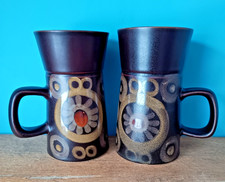 Pair of Large  13cm Tall Vintage Denby Arabesque Coffee Mugs Gill Pemberton VGC