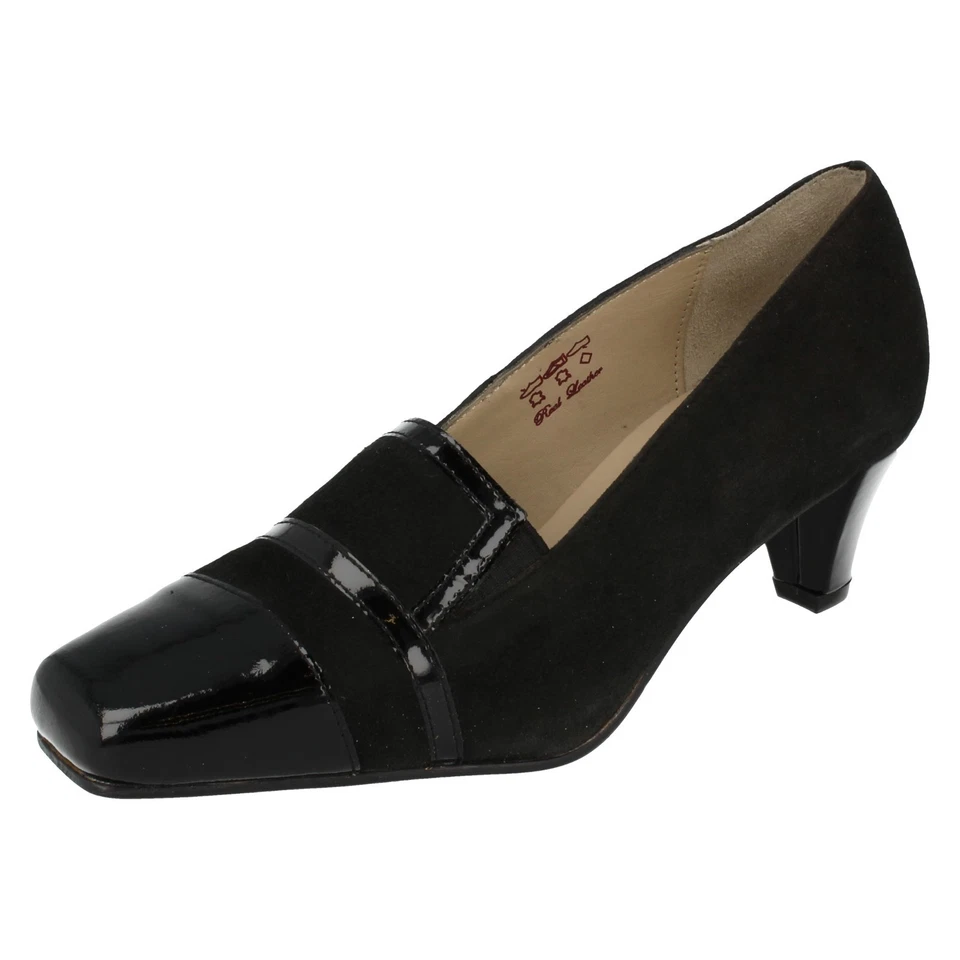 Ladies  Equity Black Suede/Patent EE Fitting Court Shoes : Alexis - Image 3 of 4