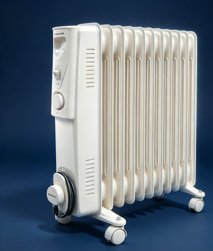 11 Fin Oil Filled Radiator 2500W Electric Portable Heater 3 Heat Thermostat -WHT