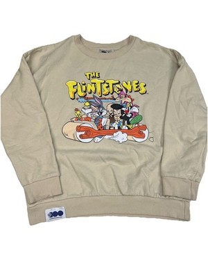 Flintstones Looney Tunes Sweatshirt Large Tan WB 100 Bugs Bunny Warner Bros