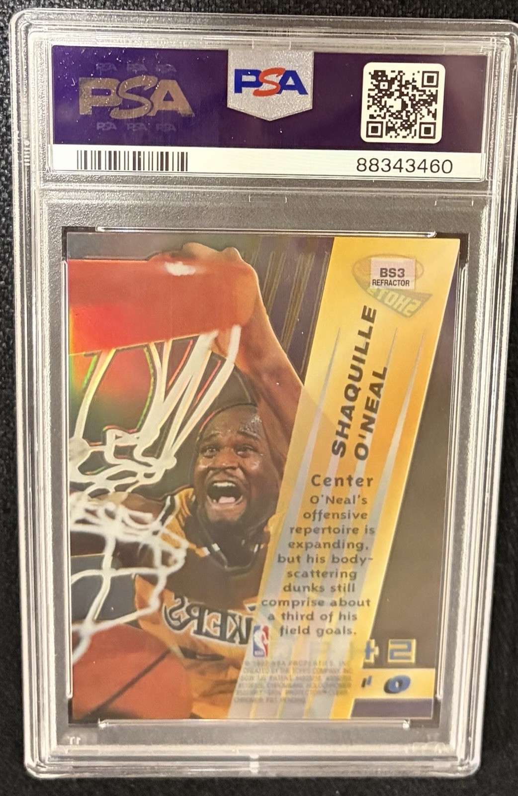 1996-97 Bowman's Best Shots REFRACTOR Shaquille O'Neal #BS3 PSA 9 MINT SP view 2
