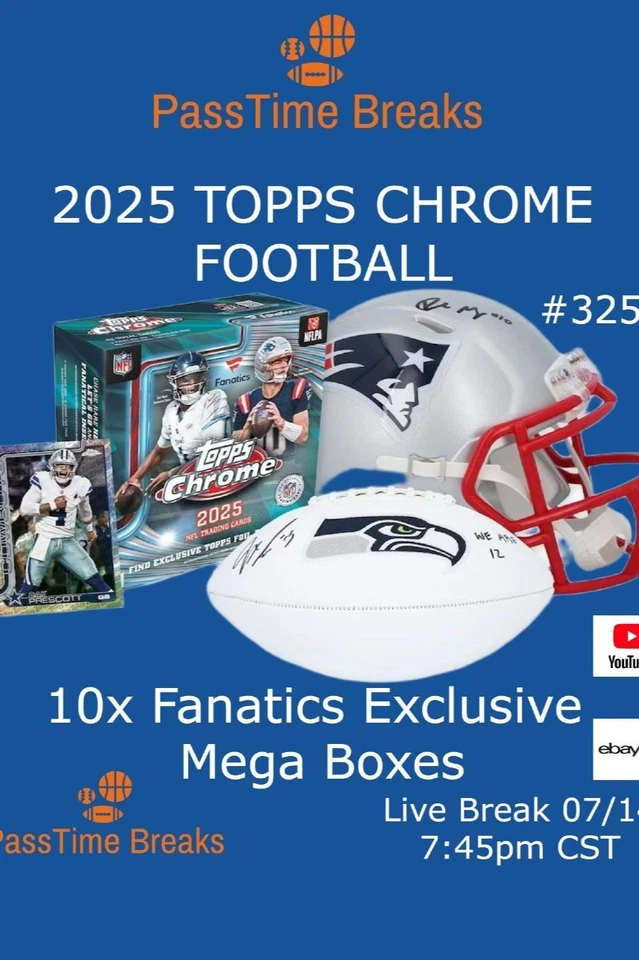2025 TOPPS CHROME FOOTBALL - 10x Fanatics Mega Box -  HALF CASE BREAK 3255