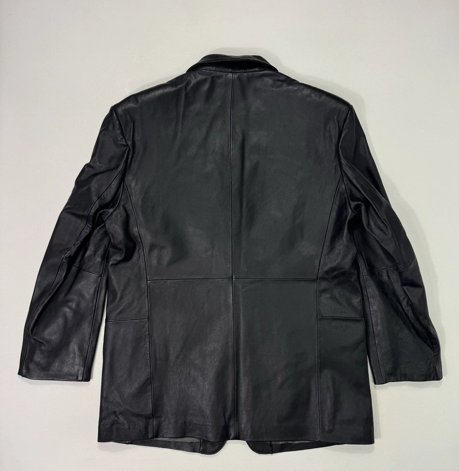 Stafford Genuine Leather Blazer Mens Large Black Jacket Lambskin NWT - Image 2 of 4