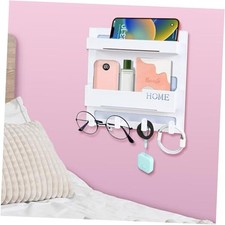 Floating Shelves for Bedside Shelf Accessories Organizer, Wall 4 Hooks Design