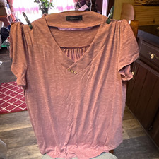 Vinnatte Womens L Pink V-Neck Short Sleeve Kn...