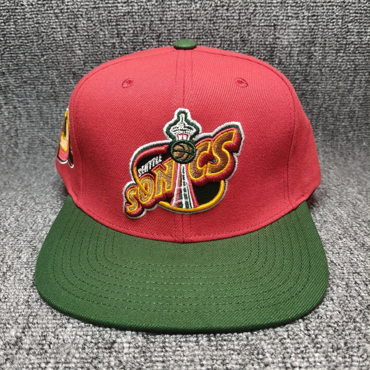 Mitchell & Ness Seattle SuperSonics NBA Snapback Hat Red Green Logo Cap