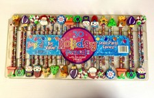 Lisa Frank Big Value 30 Holiday Pencils Set w/Fun Eraser Toppers Vintage Sealed