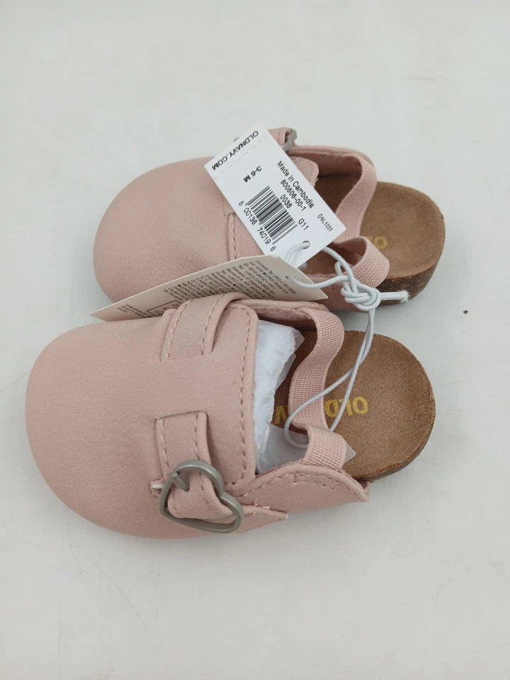 Antiguo Zapatos Azul Marino Bebé Niñas Talla 2 3-6 Meses Rosa Zueco Sandalias Sin Cordones Correa Trasera Foto 3 de 4