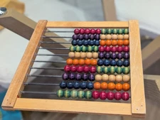 Antique Vintage Abacus Calculating Math Tool Painted Wood Colored 10 Row Beads 2