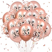 35th Birthday Balloons 18 Pcs Rose Gold Happy 35th Birthday Latex Balloons Co...