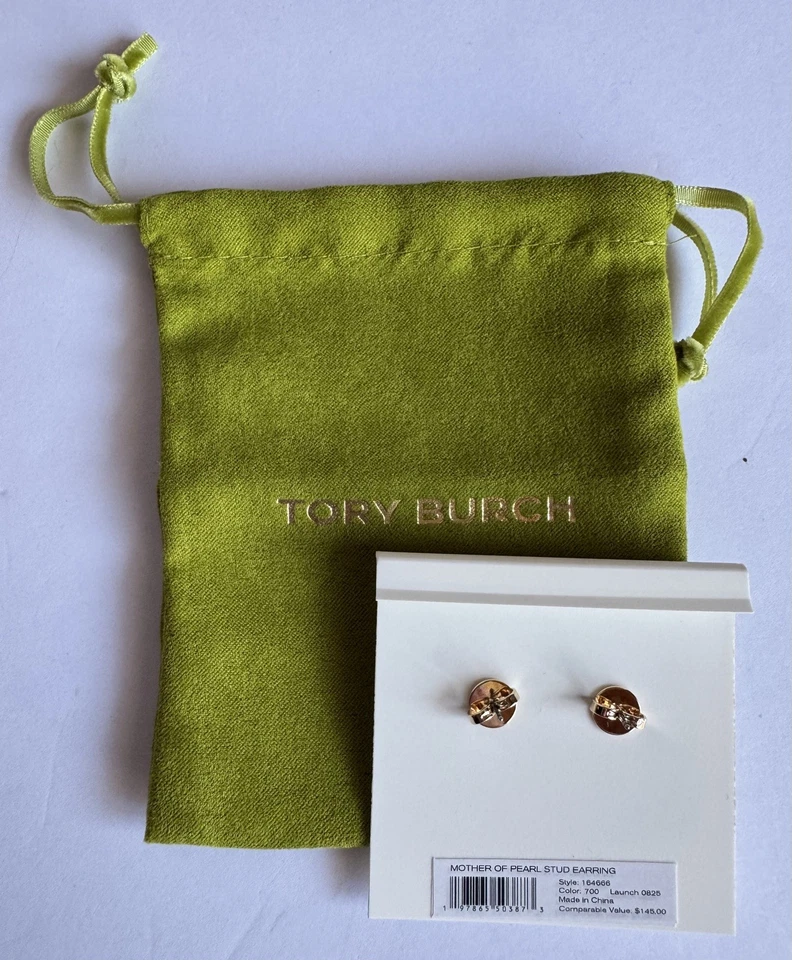 Tory Burch 18K Gold Plated Mother of Pear Stud Earrings 164666 MUST SEE - Image 3 of 4