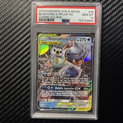 Pokémon 2019 Sun & Moon Cosmic Eclipse Blastoise Pickup GX #38 PSA 10