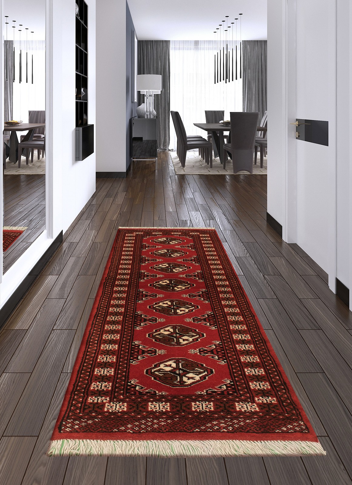 Vintage Dark Copper Traditional 2'0" x 6'2" Hand-Knotted Oriental Wool Area Rug