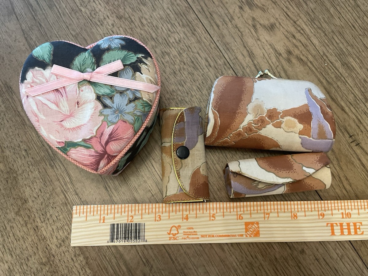 90's  VTG Fabric floral Jewelry Box lip stick holder key holder change purse View 6