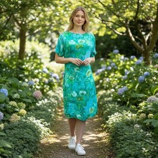Vintage Handmade Bright Watercolor Floral 1960's Mod MCM Lined Party Dress EUC
