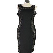 Calvin Klein Sheath Dress Women 14 Black Studs Stretch Jersey Sleeveless BodyCon