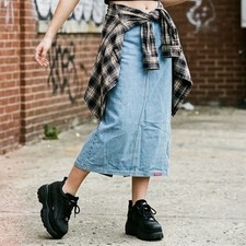 VINTAGE 80s 90s Size 13/14 No Excuses Femme Fatale Light Wash Grunge Midi Skirt