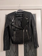 H&M Icon Premium Genuine Real Leather Jacket Size 14 Black Very Good