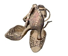 Alemana Crystal Strappy Champagne Gold Open Toe Ballroom Salsa Dance Heels