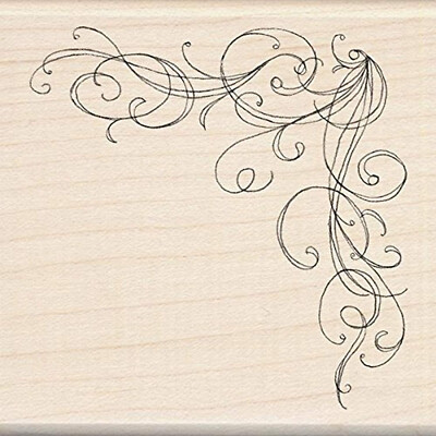 Inkadinkado Border Accent Corner Flourish Red Rubber Wood Stamp, 3'' x 3''