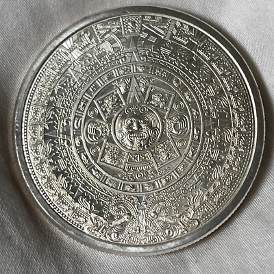 CUAUHTEMOC AZTEC CALENDAR 1 TROY OUNCE .999 FINE SILVER ROUND B14