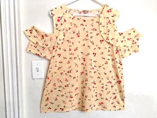 Juicy Couture Womens Blouse XXL Cherry Yellow Pink Black Blouse Cold Shoulder