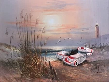 star wars landspeeder beach print poster upcycled vintage thrift store painting