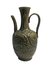 A  Yuan antique carved Yaozhou celadon ewer