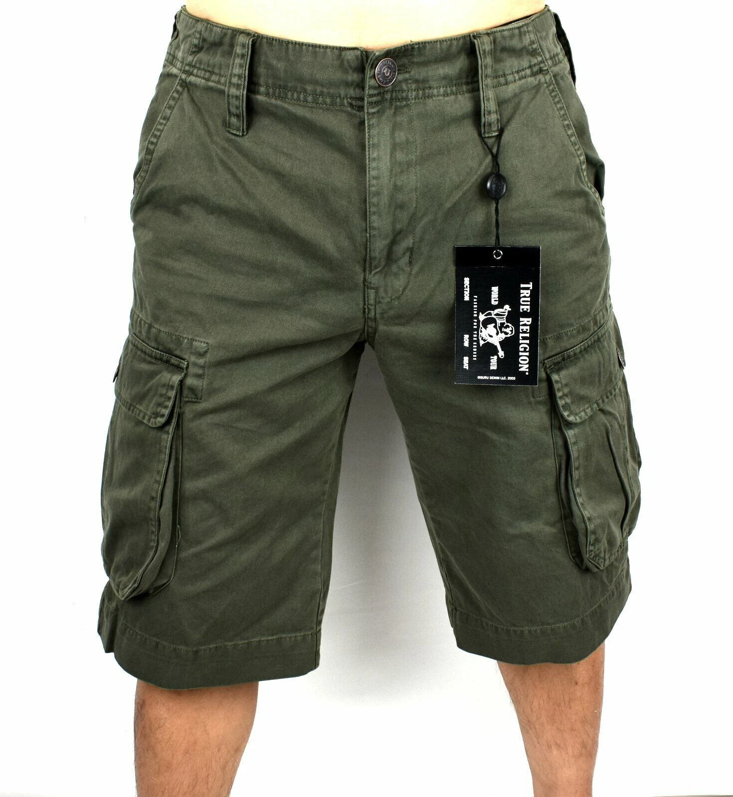 True Religion Men's Militant Green Cargo Shorts - 104821