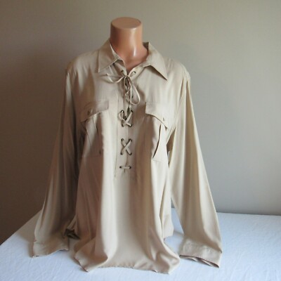 Ralph Lauren Viscose Partial Tie Front  Shirt Top Blouse Pale Wheat XL NWT