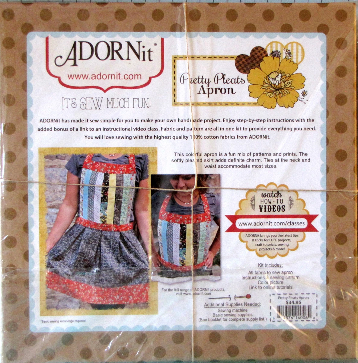 ADORNit Pretty Pleats Apron Kit - Cut & Sew Project Kit - One size fits most