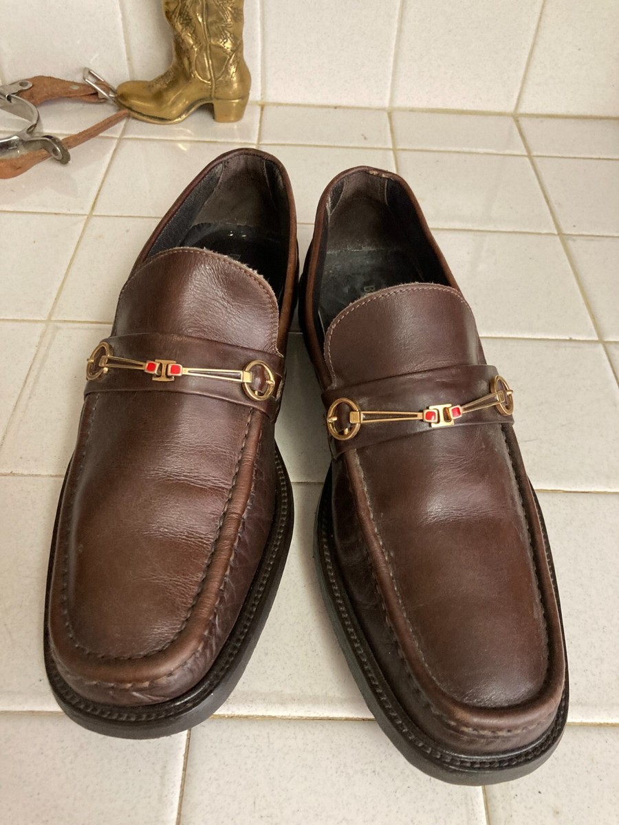 Vintage Bruno Magli Italy 8.5 Brown Leather Unique Red Bit  display picture 2