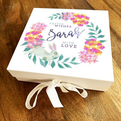 Ostern Aquarell Häschen Kranz Quadrat Schokolade Leckereien Süßigkeiten Korb Geschenkbox