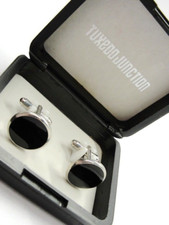 Tuxedo Junction Round Cufflinks Black  Silver Tone New IOB