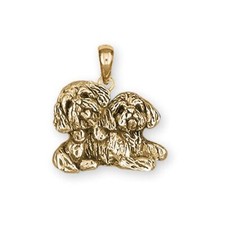 Shih Tzu Jewelry 14k Gold Handmade Double Shih Tzu Pendant  SZ32-PG