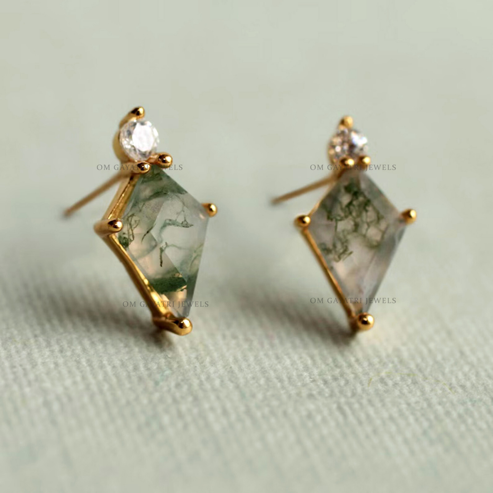 Natural Moss Agate Sterling Silver Handmade Stud Earrings for Women