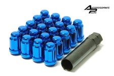 Set Of 20 1 Key 12x1.5 Blue Spline Tuner 6 Spline Lock Lug Nut Ap5655-bl